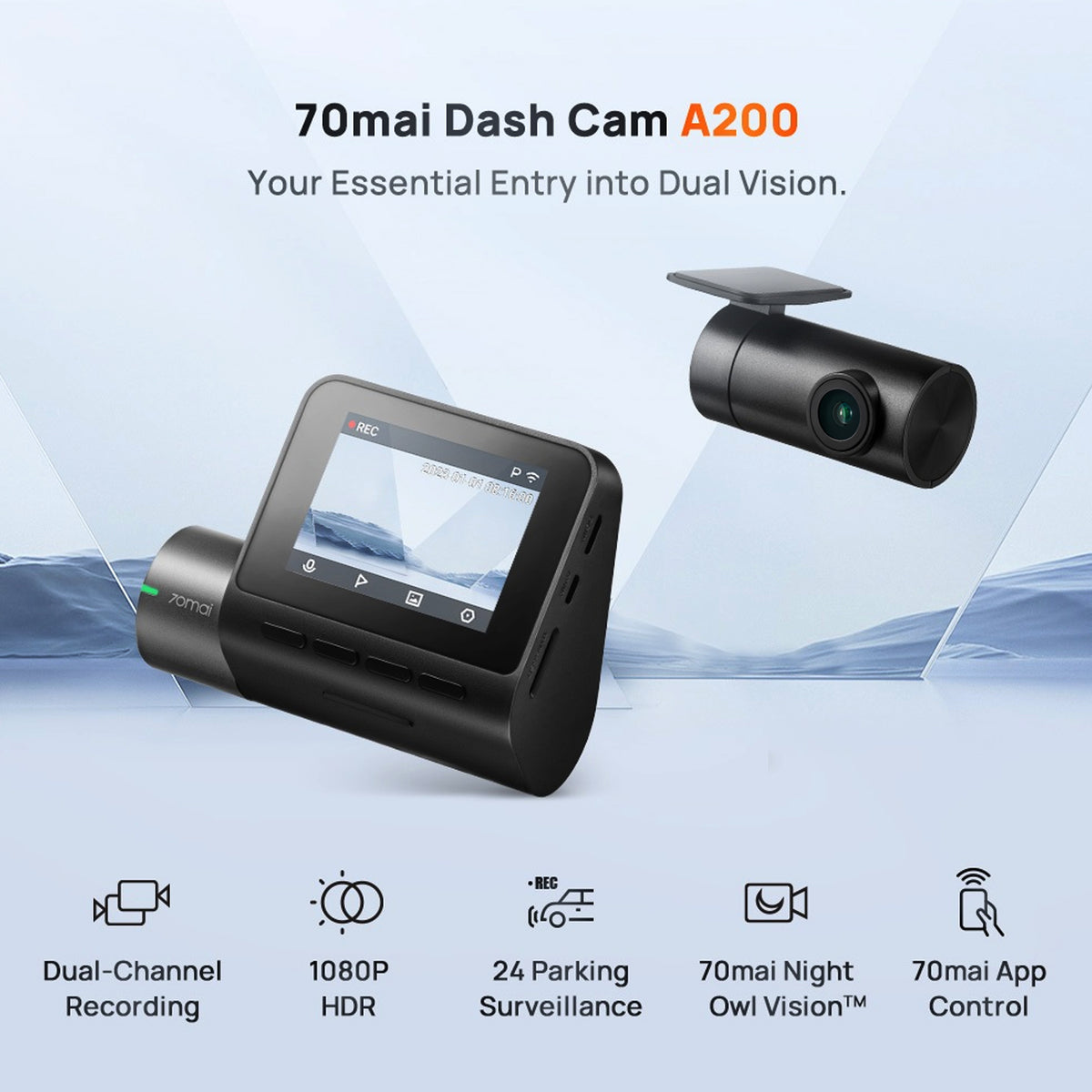 Recorder 70mai Dash Cam 70mai A200 HDR 1080P Dual Dash Cam