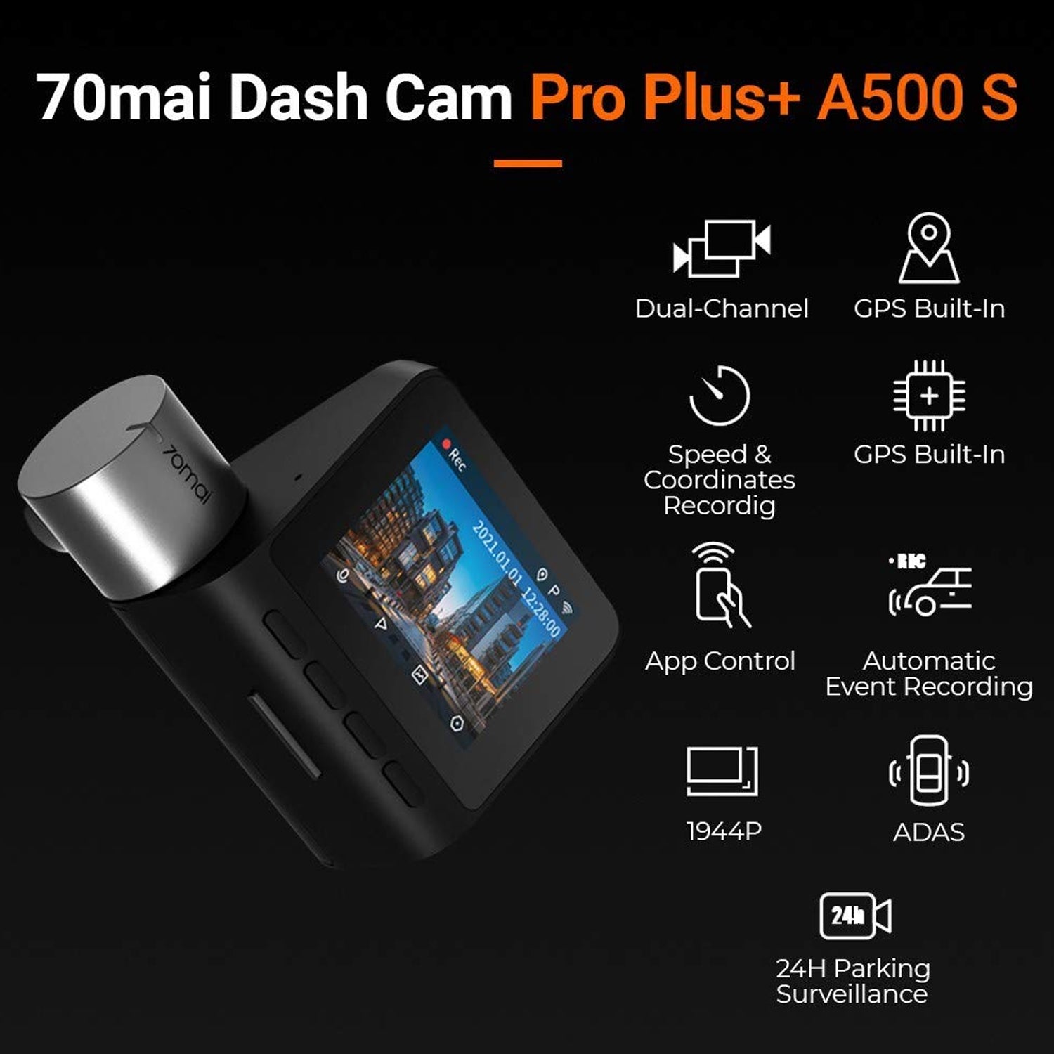 70mai Dash Cam Pro Plus A500s 1944p Geschwindigkeit Und Gps Cam Auto Dvr  A500s Nachtsicht Free Wifi Front & Heckkamera 70mai Pro Plus A500s