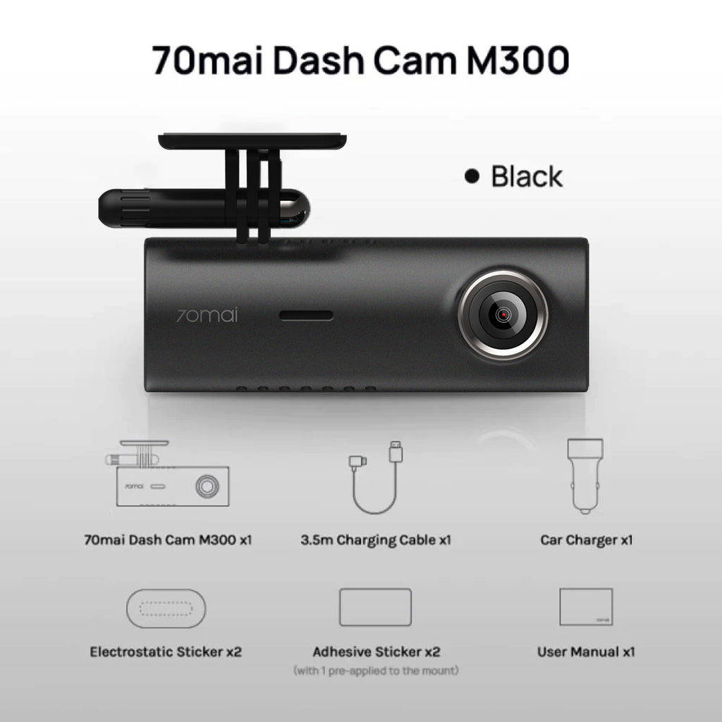 70mai Dash Cam M300, 1296P QHD, Built in WiFi Smart Dash Camera for Cars,  140° Wide-Angle FOV, WDR, Night Vision, iOS/Android Mobile App